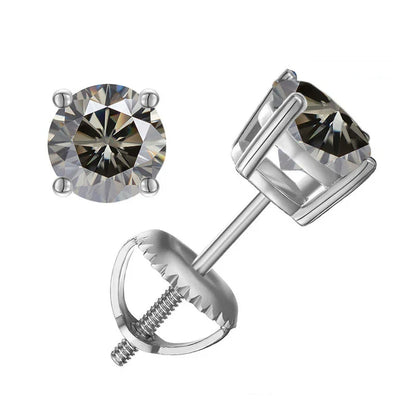 Moissanite Screw-Back Stud Earrings 0.5-2CT Four-Prong S925 Sterling Silver