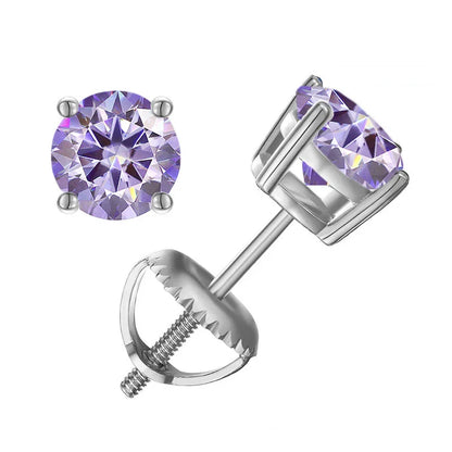 Moissanite Screw-Back Stud Earrings 0.5-2CT Four-Prong S925 Sterling Silver