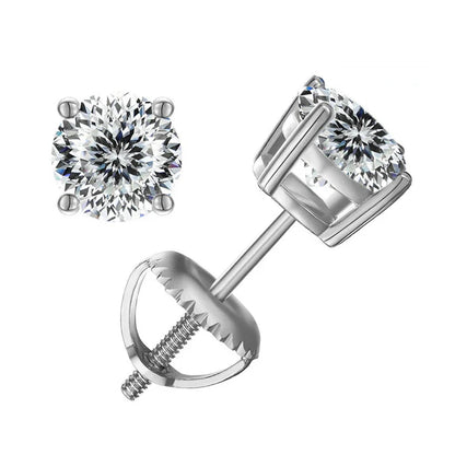 Moissanite Screw-Back Stud Earrings 0.5-2CT Four-Prong S925 Sterling Silver