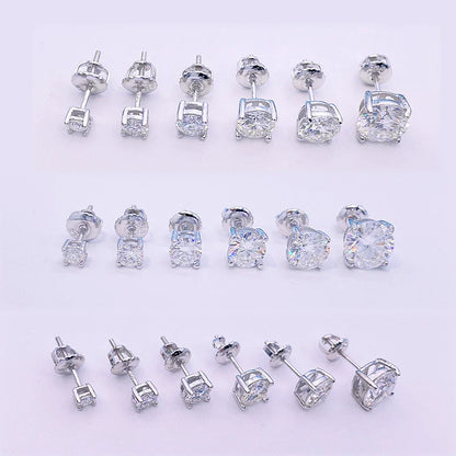 Moissanite Screw-Back Stud Earrings 0.5-2CT Four-Prong S925 Sterling Silver