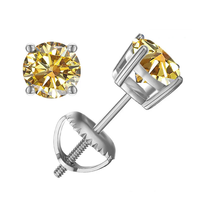 Moissanite Screw-Back Stud Earrings 0.5-2CT Four-Prong S925 Sterling Silver