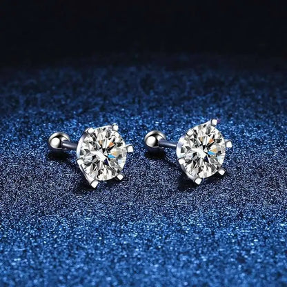 Moissanite Screw Stud Earrings 0.2-2CT D Color 925 Sterling Silver 6 Prong