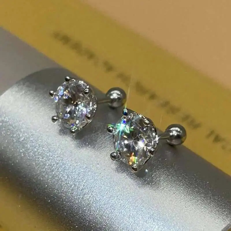 Moissanite Screw Stud Earrings 0.2-2CT D Color 925 Sterling Silver 6 Prong