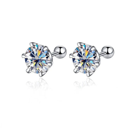 Moissanite Screw Stud Earrings 0.5-2ct D Color 925 Sterling Silver Wedding Studs