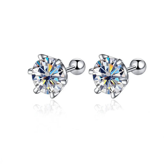 Moissanite Screw Stud Earrings 0.5-2ct D Color 925 Sterling Silver Wedding Studs