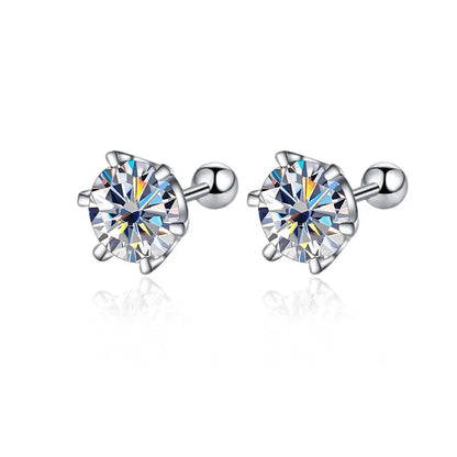 Moissanite Screw Stud Earrings 0.5-2ct D Color 925 Sterling Silver Wedding Studs