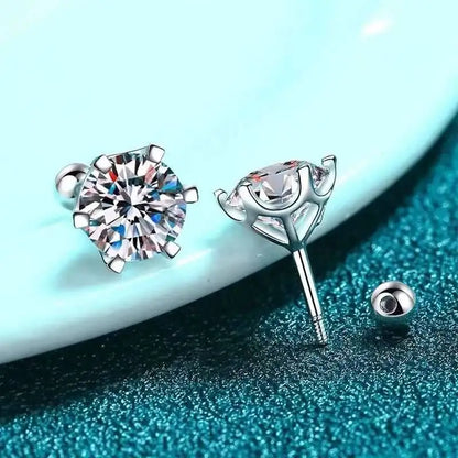 Moissanite Screw Stud Earrings 0.2-2CT D Color 925 Sterling Silver 6 Prong