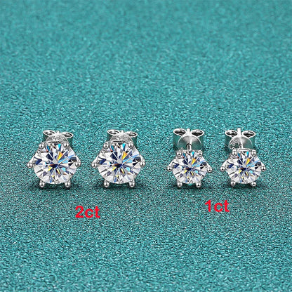 Moissanite Screw Stud Earrings D Color 6-Prong 925 Sterling Silver Wedding