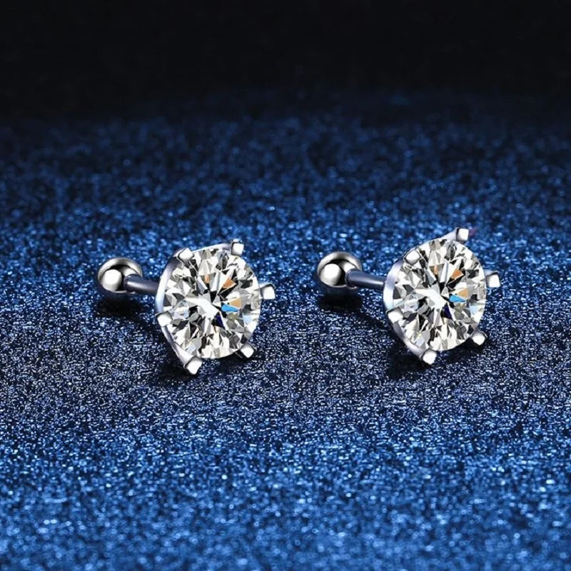 Moissanite Screw Stud Earrings D Color 6-Prong 925 Sterling Silver Wedding