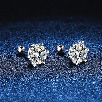 Moissanite Screw Stud Earrings D Color 6-Prong 925 Sterling Silver Wedding