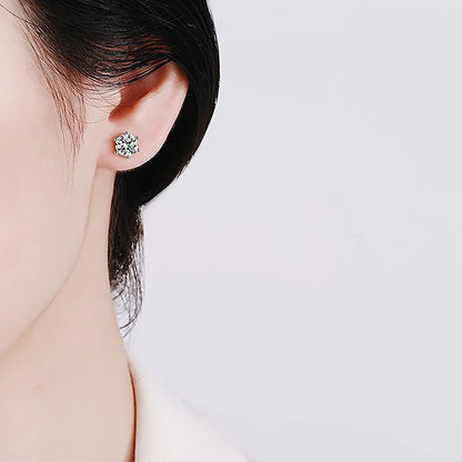 Moissanite Screw Stud Earrings D Color 6-Prong 925 Sterling Silver Wedding
