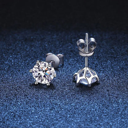 Moissanite Screw Stud Earrings D Color 6-Prong 925 Sterling Silver Wedding