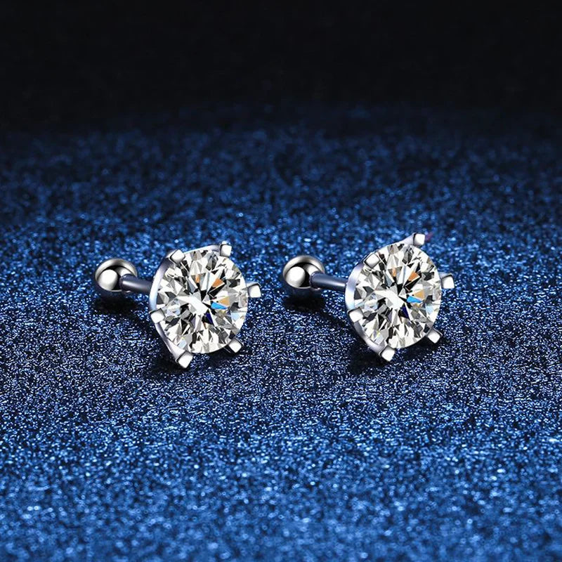 Moissanite Screw Stud Earrings D Color 6-Prong 925 Sterling Silver Wedding