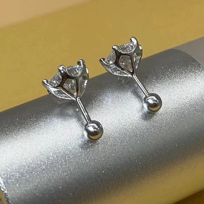 Moissanite Screw Stud Earrings D Color 6-Prong 925 Sterling Silver Wedding