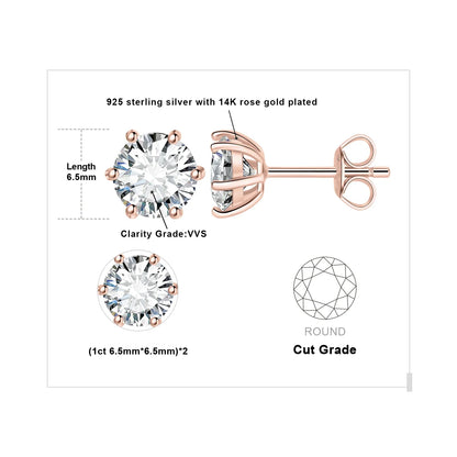 Moissanite D Color Round Solitaire Stud Earrings 0.6-6ct Sterling Silver