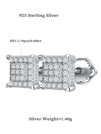 Moissanite Square Stud Earrings 925 Silver Solitaire CZ Look Bridal Engagement