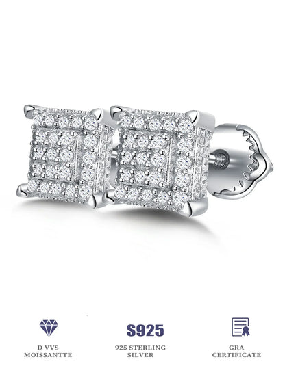 Moissanite Square Stud Earrings 925 Silver Solitaire CZ Look Bridal Engagement