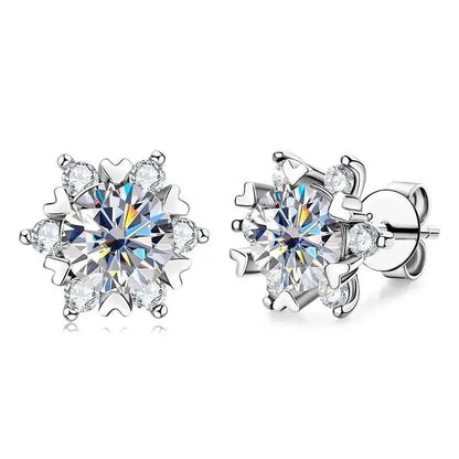 Moissanite 925 Sterling Silver Snowflake Stud Earrings 1CT VVS1 Certificate