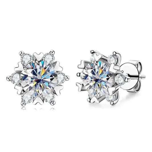 Moissanite 925 Sterling Silver Snowflake Stud Earrings 1CT VVS1 Certificate