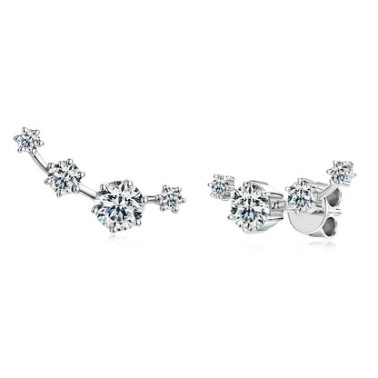 Moissanite Stud Climber Earrings 925 Sterling Silver Round For Women Gift Box