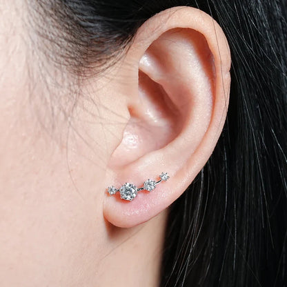 Moissanite Stud Climber Earrings 925 Sterling Silver Round For Women Gift Box