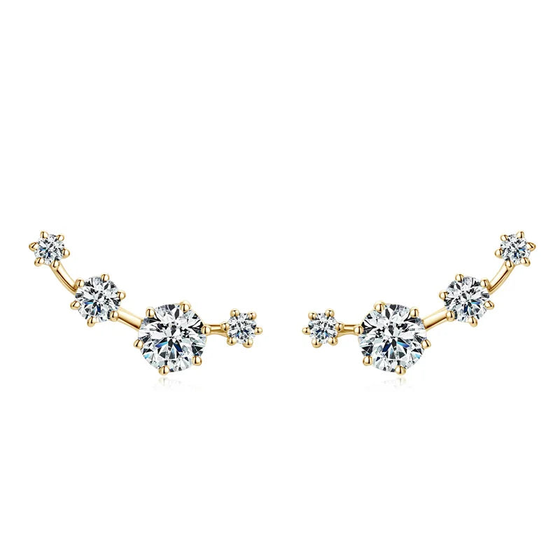 Moissanite Stud Climber Earrings 925 Sterling Silver Round For Women Gift Box