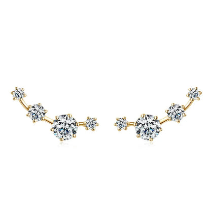 Moissanite Stud Climber Earrings 925 Sterling Silver Round For Women Gift Box