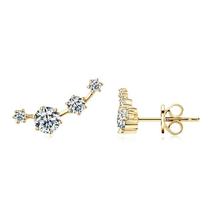 Moissanite Stud Climber Earrings 925 Sterling Silver Round For Women Gift Box