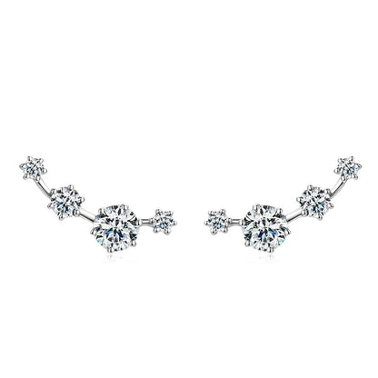 Moissanite Stud Climber Earrings 925 Sterling Silver Round For Women Gift Box
