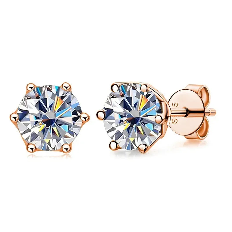 Moissanite Stud Earrings 0.5/1/2 CT Rose Gold Plated Sterling Silver 925