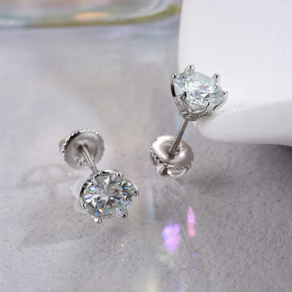 Moissanite Stud Earrings 0.5-2CT S925 Sterling Silver 18K 6-Prong Screw Backs