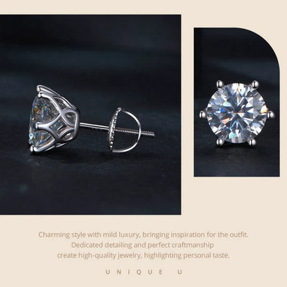 Moissanite Stud Earrings 0.5-2CT Screw Back S925 Sterling Silver 18K Plated