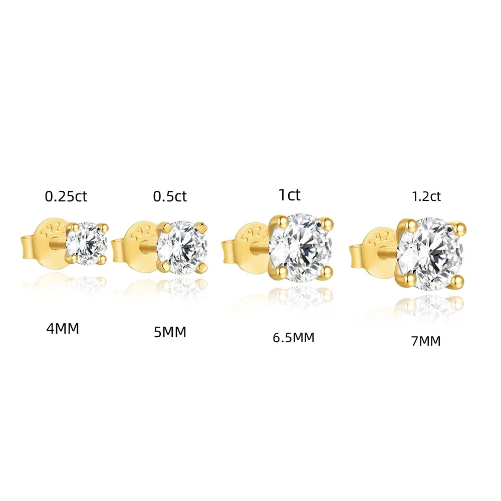 Moissanite 0.25-1.2 Carat D Color 925 Sterling Silver Stud Earrings Women