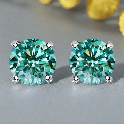 Moissanite Stud Earrings 0.3-3ct Certified S925 Sterling Silver Cyan Colorfast