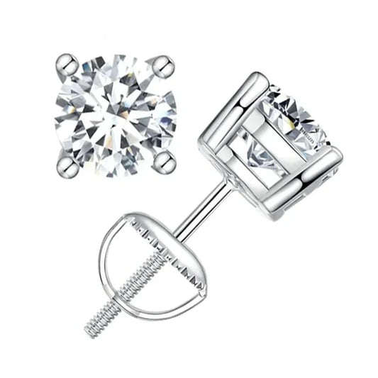 Moissanite Stud Earrings 0.5-1ct Screw Back D VVS1 Lab Created White Gold