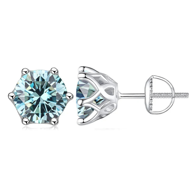 Moissanite Stud Earrings 0.5-2CT S925 Sterling Silver 18K 6-Prong Screw Backs