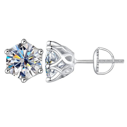 Moissanite Stud Earrings 0.5-2CT S925 Sterling Silver 18K 6-Prong Screw Backs