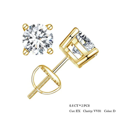 Moissanite Stud Earrings 0.5-1ct Screw Back D VVS1 Lab Created White Gold
