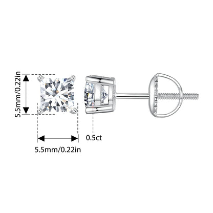 Moissanite Stud Earrings 0.5-1ct Screw Back D VVS1 Lab Created White Gold