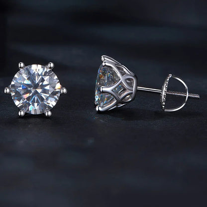 Moissanite Stud Earrings 0.5-2CT S925 Sterling Silver 18K 6-Prong Screw Backs