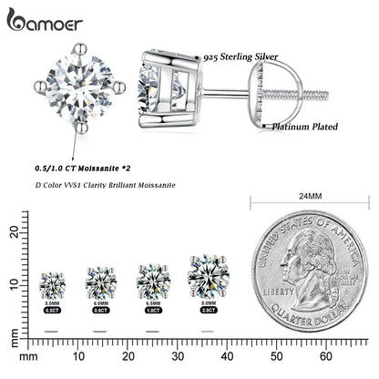 Moissanite Stud Earrings 0.5-1ct Screw Back D VVS1 Lab Created White Gold