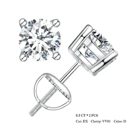 Moissanite Stud Earrings 0.5-1ct Screw Back D VVS1 Lab Created White Gold