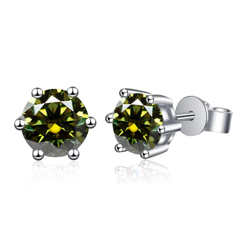 Moissanite Stud Earrings 1-6ct 21 Colors GRA Cert 925 Sterling Silver