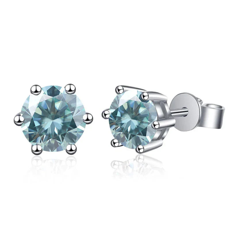 Moissanite Stud Earrings 1-6ct 21 Colors GRA Cert 925 Sterling Silver