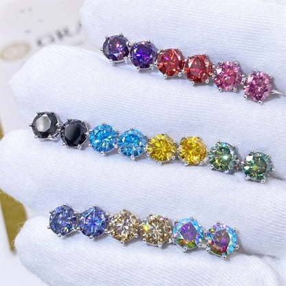 Moissanite Stud Earrings 1-6ct 21 Colors GRA Cert 925 Sterling Silver
