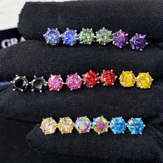 Moissanite Stud Earrings 1-6ct GRA Certified 21 Colors 925 Sterling Silver