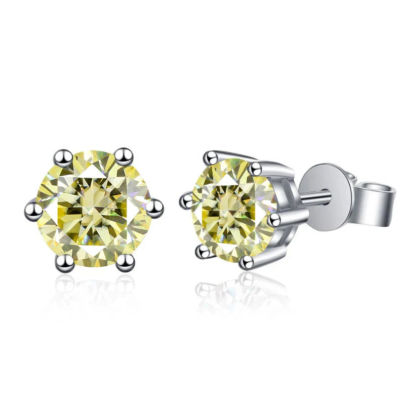 Moissanite Stud Earrings 1-6ct 21 Colors GRA Cert 925 Sterling Silver
