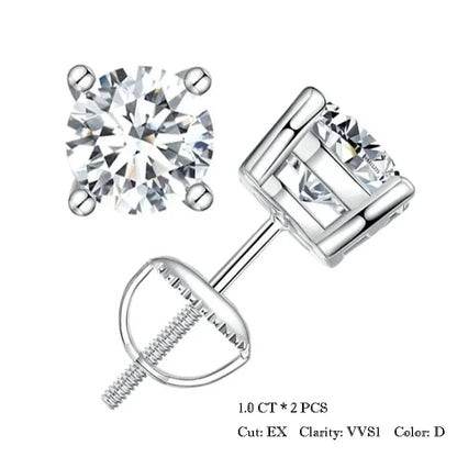 Moissanite Stud Earrings 0.5-1ct Screw Back D VVS1 Lab Created White Gold
