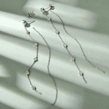 Moissanite Stud Earrings 2ct D Color VVS1 Round Cut 925 Sterling Silver Tassel