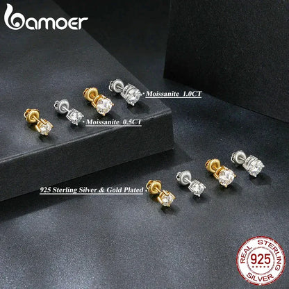 Moissanite Stud Earrings 2CT VVS1 925 Sterling Silver Screw Back Classic